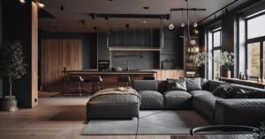 Open plan κουζίνα και σαλόνι με διακριτικά διαχωρισμένες ζώνες χωρίς τοίχους
